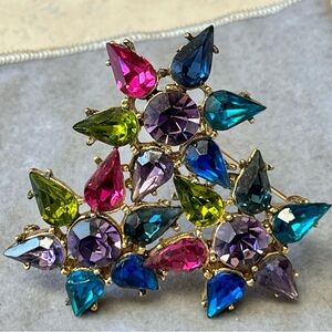 Thelma Deutsch Signed Multicolor Gemstone Brooch vintage VTG 1990s 90s glam